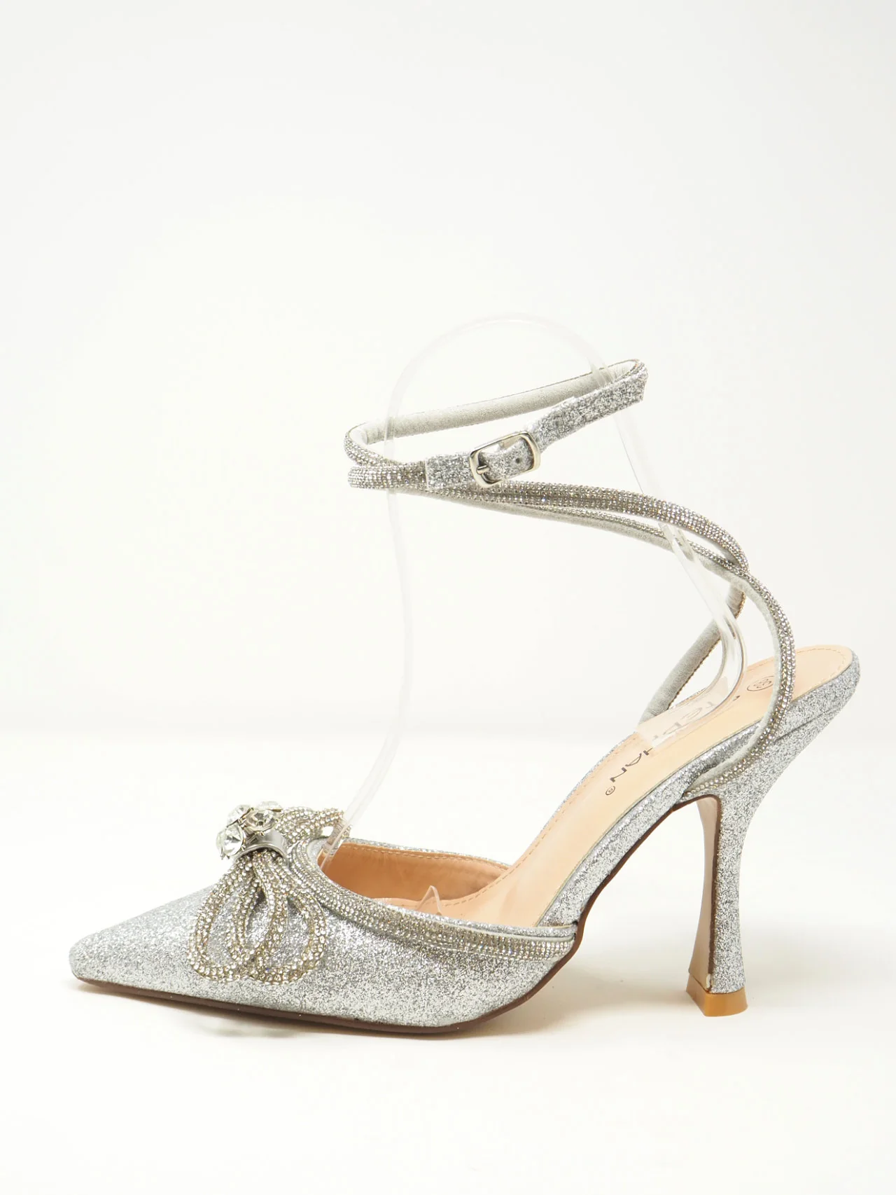 Décolleté glitter con fiocco di strass - immagine 8