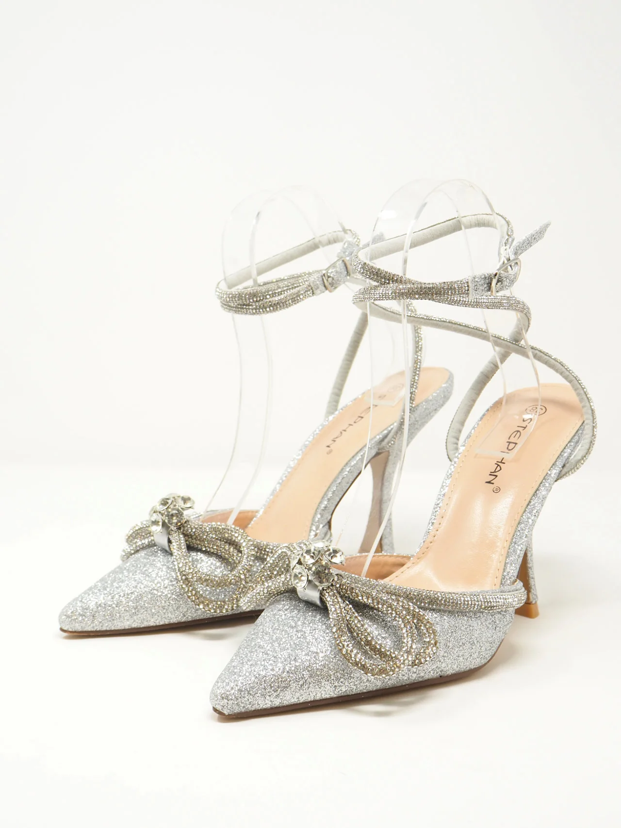 Décolleté glitter con fiocco di strass - immagine 9