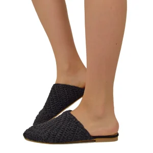 Sabot in Rafia Neri con Soletta in Pelle