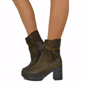 Stivaletti Donna Testa di Moro con Zip in Pelle Made in Italy