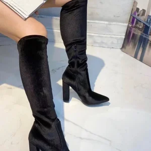 Stivali alti velluto con tacco grosso