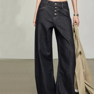 Jeans a palazzo con bottoni a vista