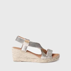 Toni Pons Tura sandalo dorato con zeppa e fasce platino