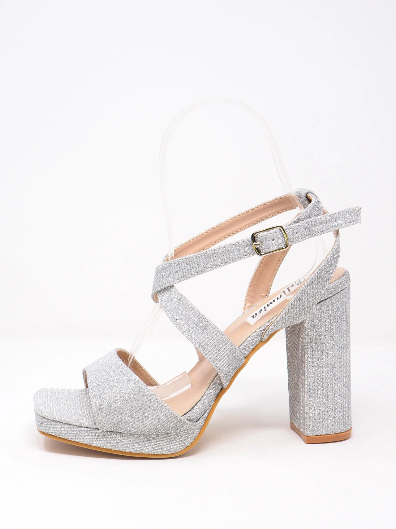 Sandali con brillantini e tacco grosso - immagine 2