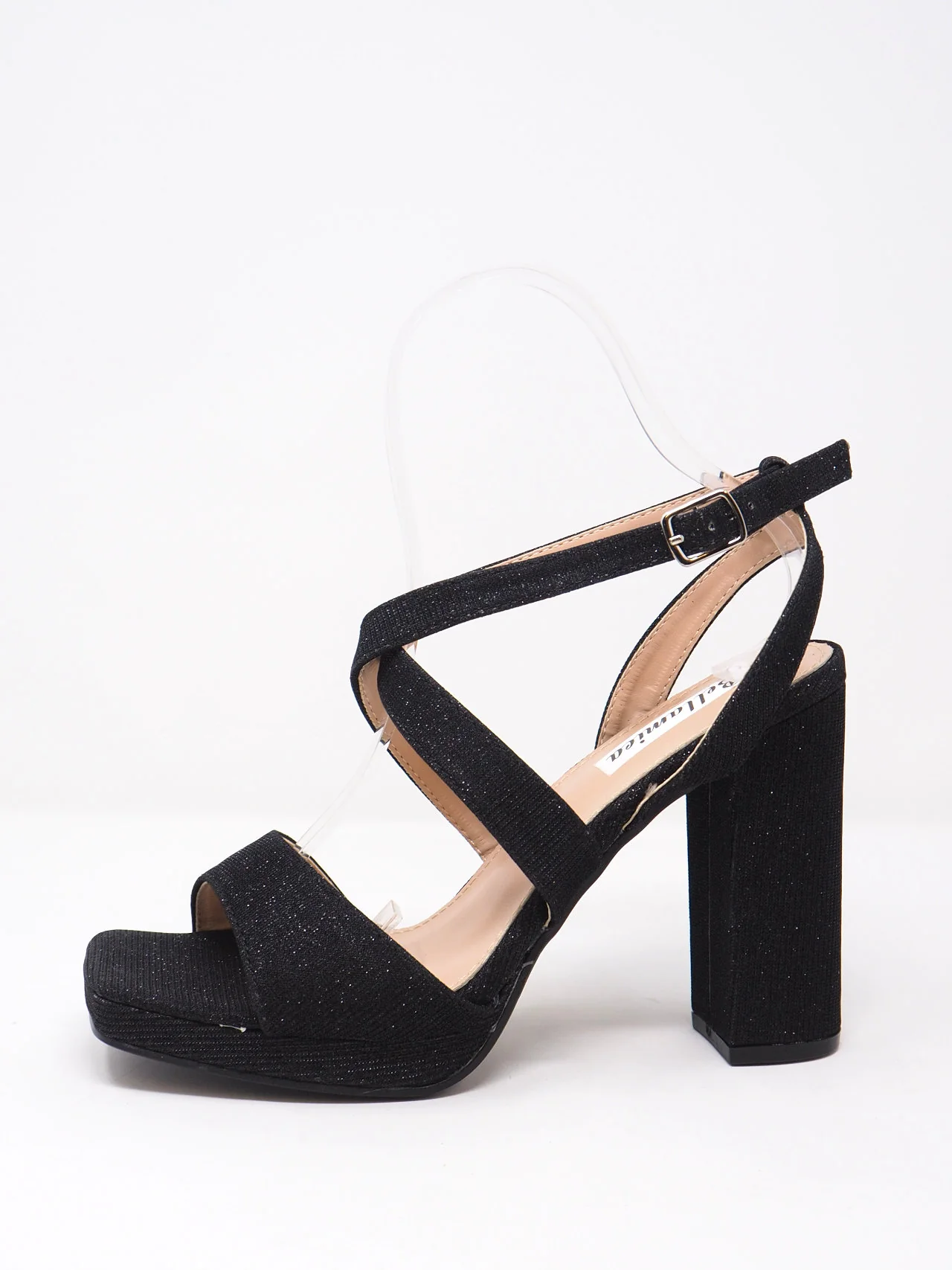 Sandali con brillantini e tacco grosso - immagine 4