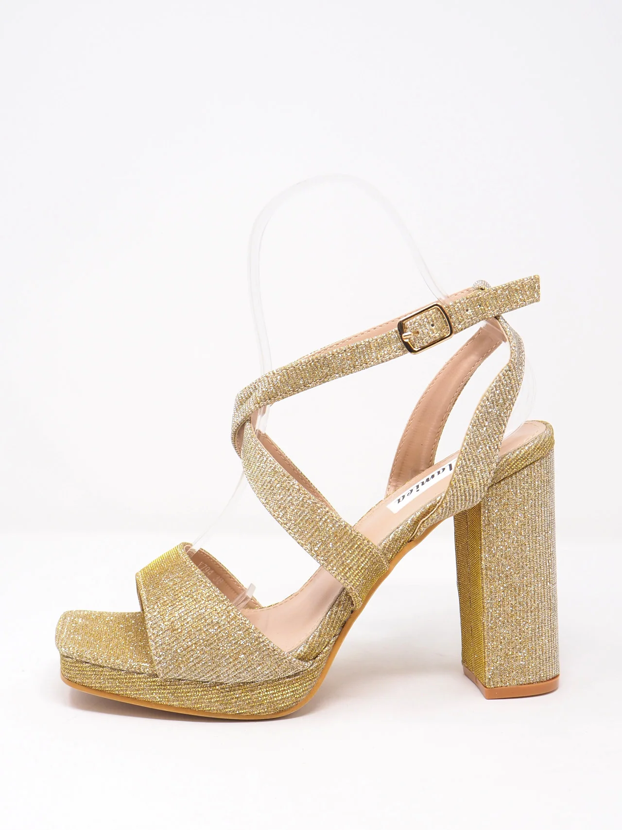 Sandali con brillantini e tacco grosso - immagine 6