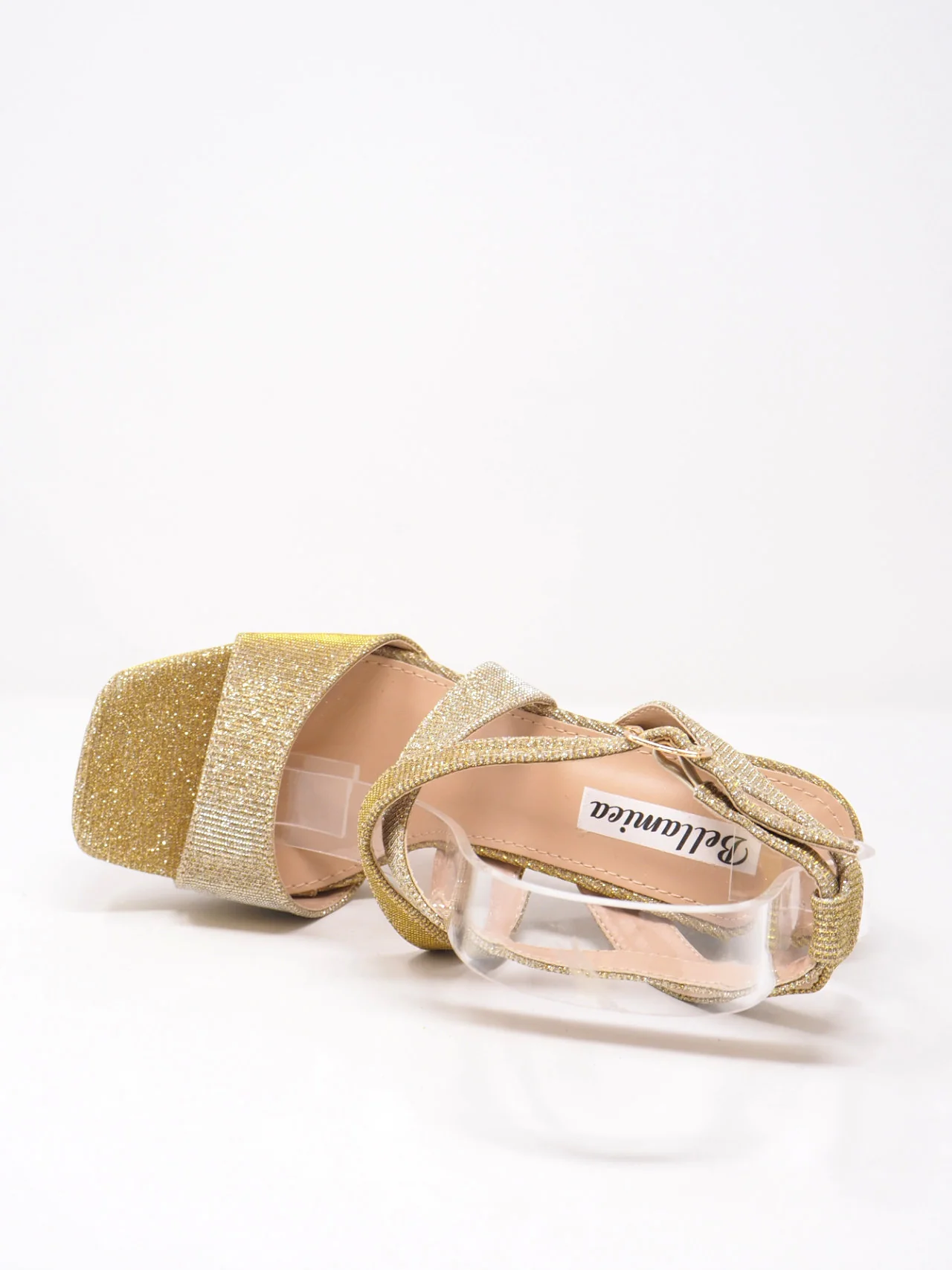 Sandali con brillantini e tacco grosso - immagine 8