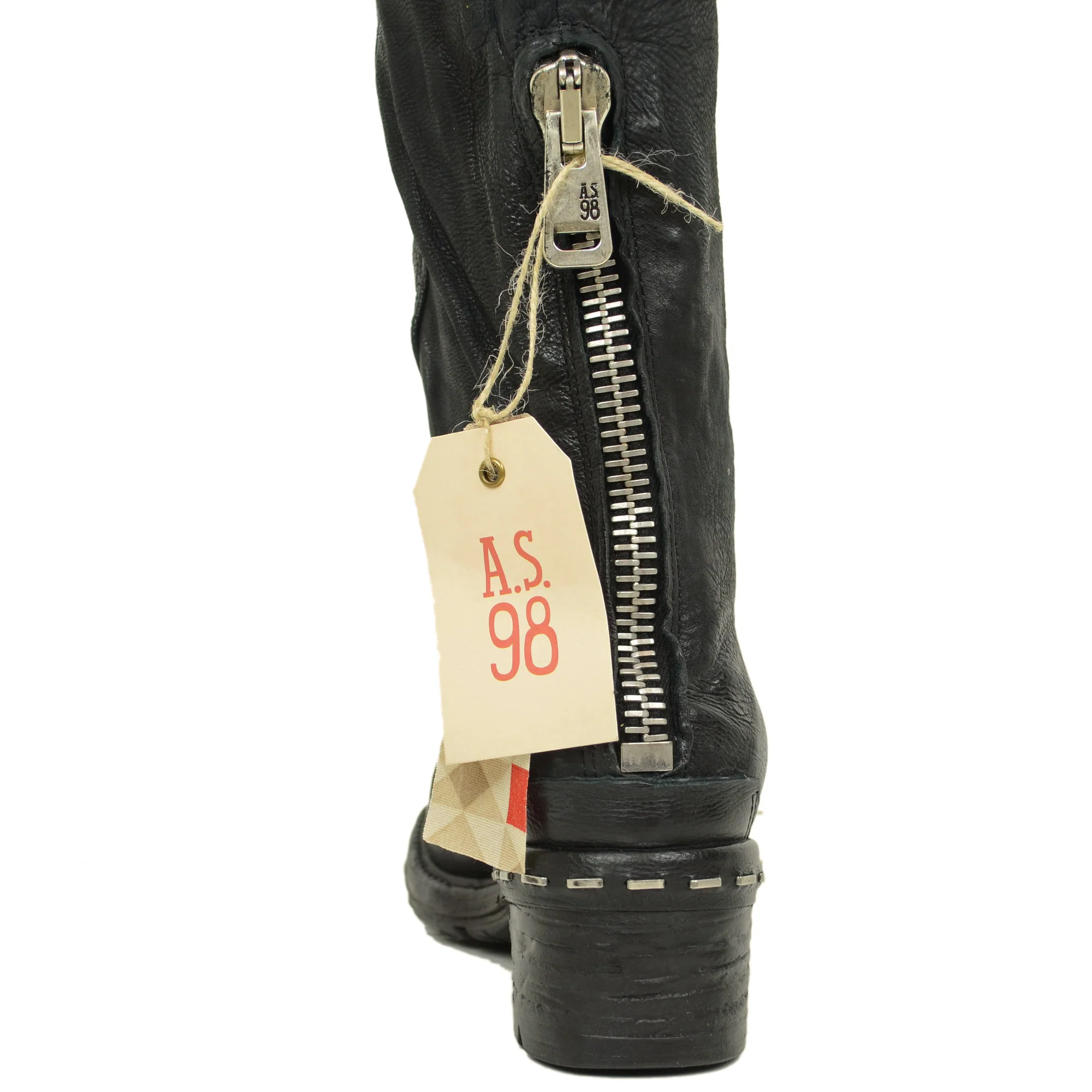 Stivali Biker Donna Alti in Pelle Neri A.S.98 con Zip - immagine 5