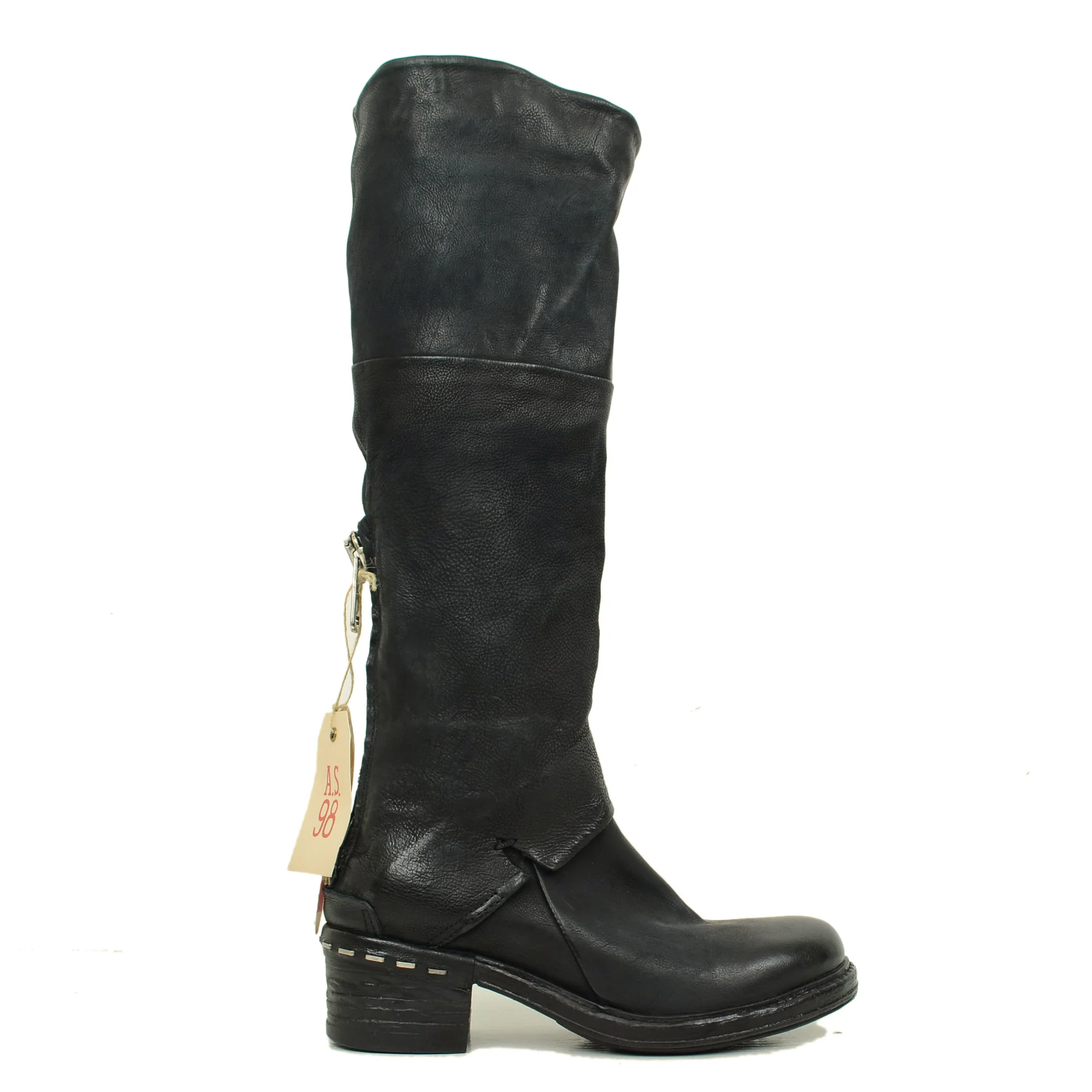 Stivali Biker Donna Alti in Pelle Neri A.S.98 con Zip - immagine 3