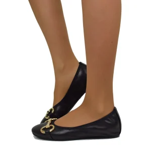 Ballerine in Nappa Nere Elasticizzate con Morsetto Made in italy