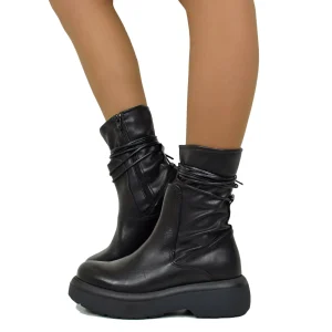 Stivaletti Donna Platform Elasticizzati Neri con Lacci