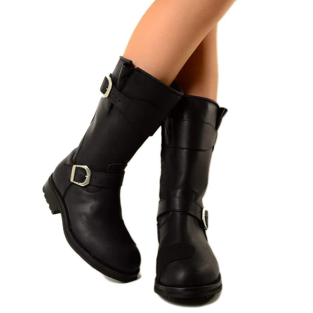 Stivali Biker Boots Waterproof con fondo Vibram in Pelle Nera - immagine 8