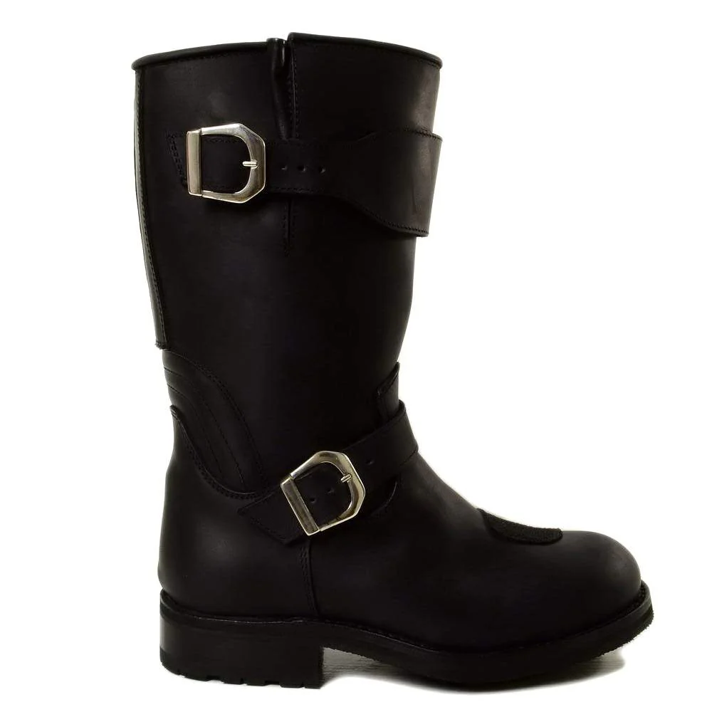 Stivali Biker Boots Waterproof con fondo Vibram in Pelle Nera - immagine 3