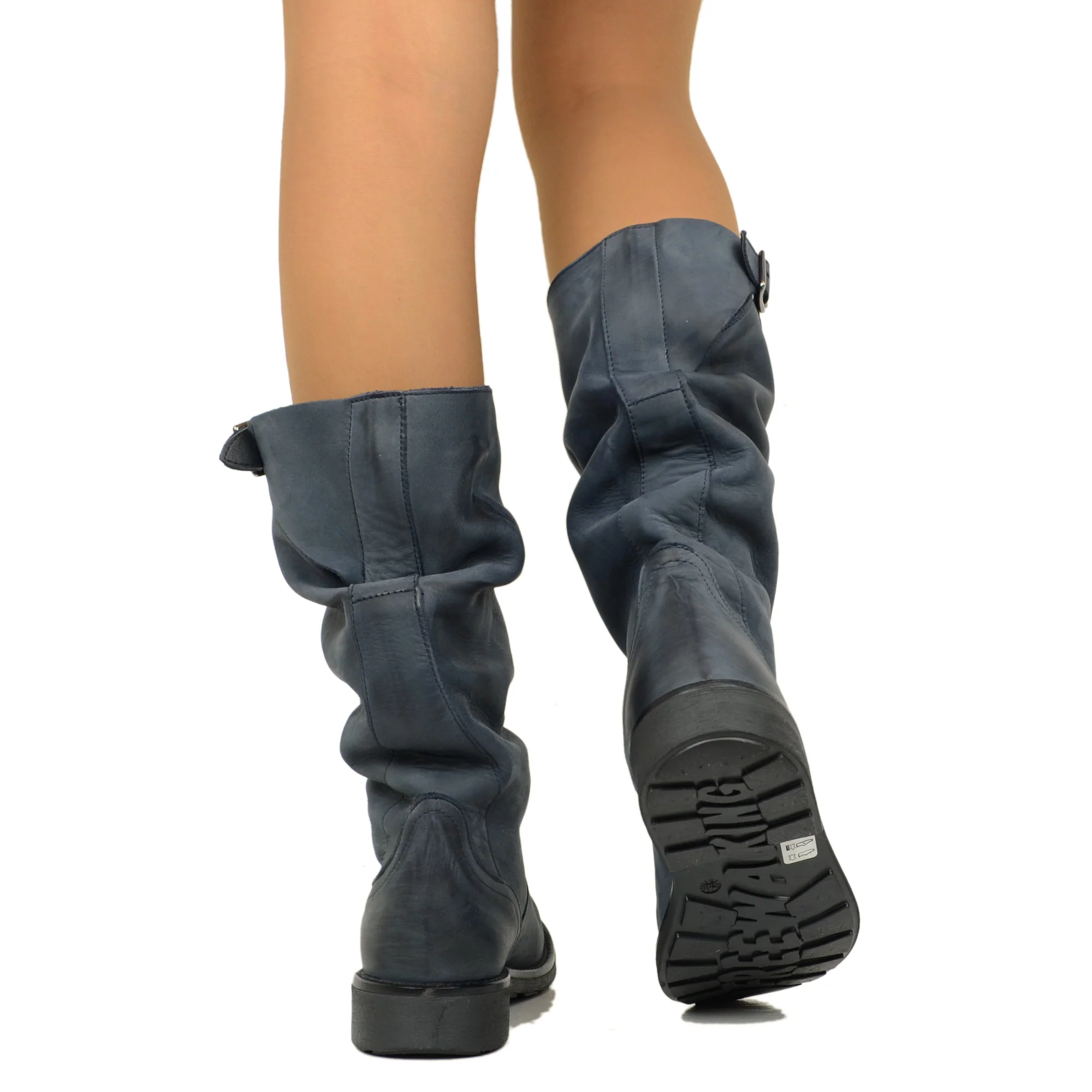 Stivali Biker Boots a Metà Polpaccio in Pelle Vintage Blu - immagine 7