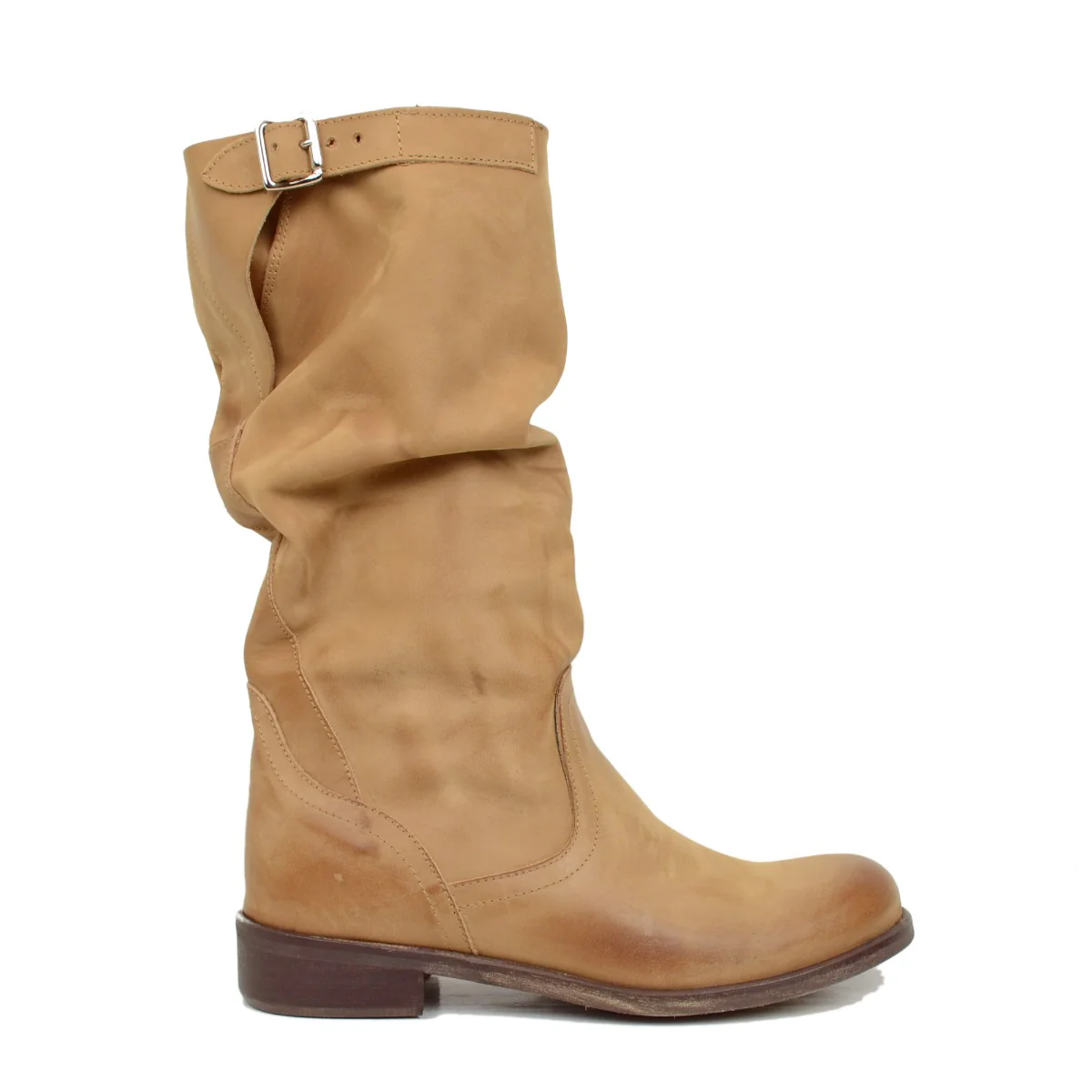 Stivali Biker Boots a Metà Polpaccio in Pelle Vintage Terra - immagine 3