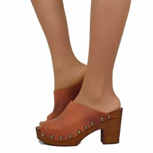 Zoccolo Donna in Pelle Ingrassata in color Daino Made in Italy