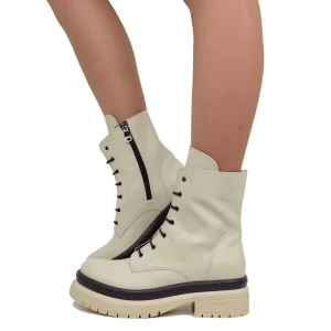 Stivaletti Donna Anfibi Biker Bianchi in Pelle Made in Italy