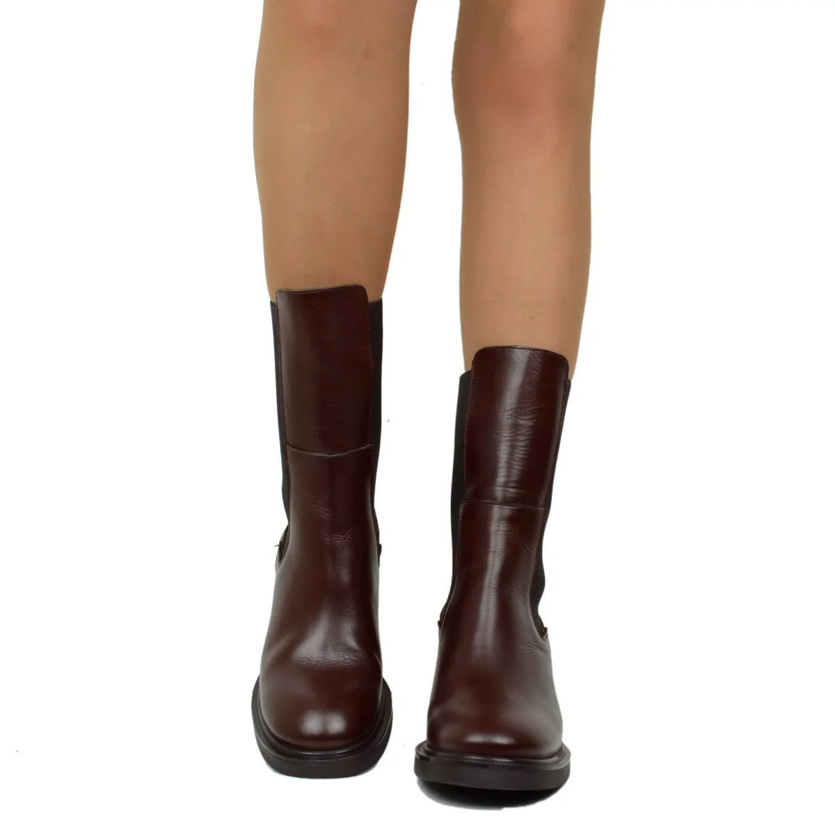 Stivaletti Donna in Pelle Marroni con Inserti Elasticizzati - immagine 4