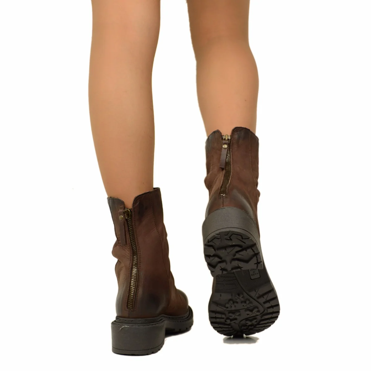 Stivaletti Donna Biker con Zip in Pelle Nabuk Testa di Moro - immagine 6