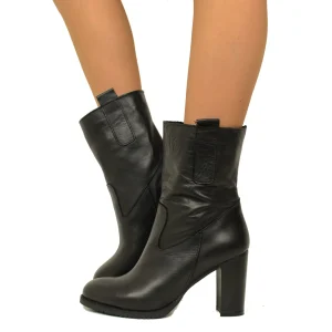Stivaletti Donna in Pelle Neri con Tacco 9 cm