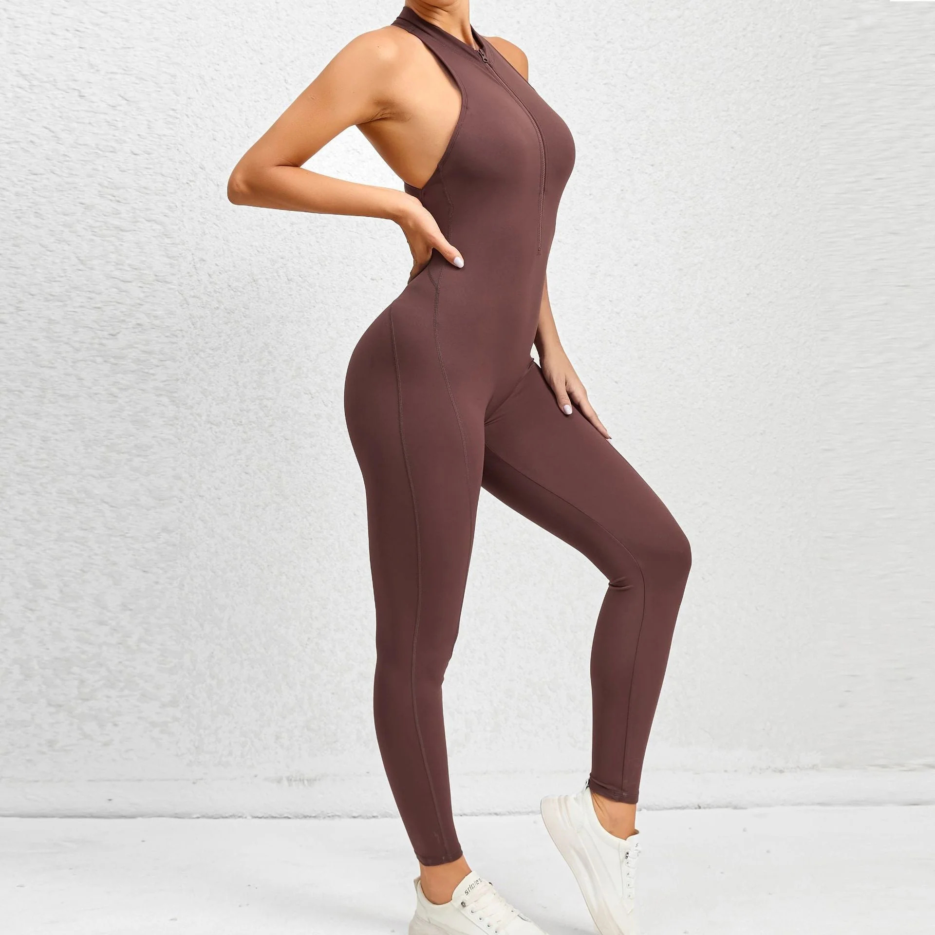 Tuta da Yoga Acrobatica da Donna con Zip – Vestibilità Elasticizzata, Tinta Unita Activewear per Flessibilità e Prestazioni - immagine 5