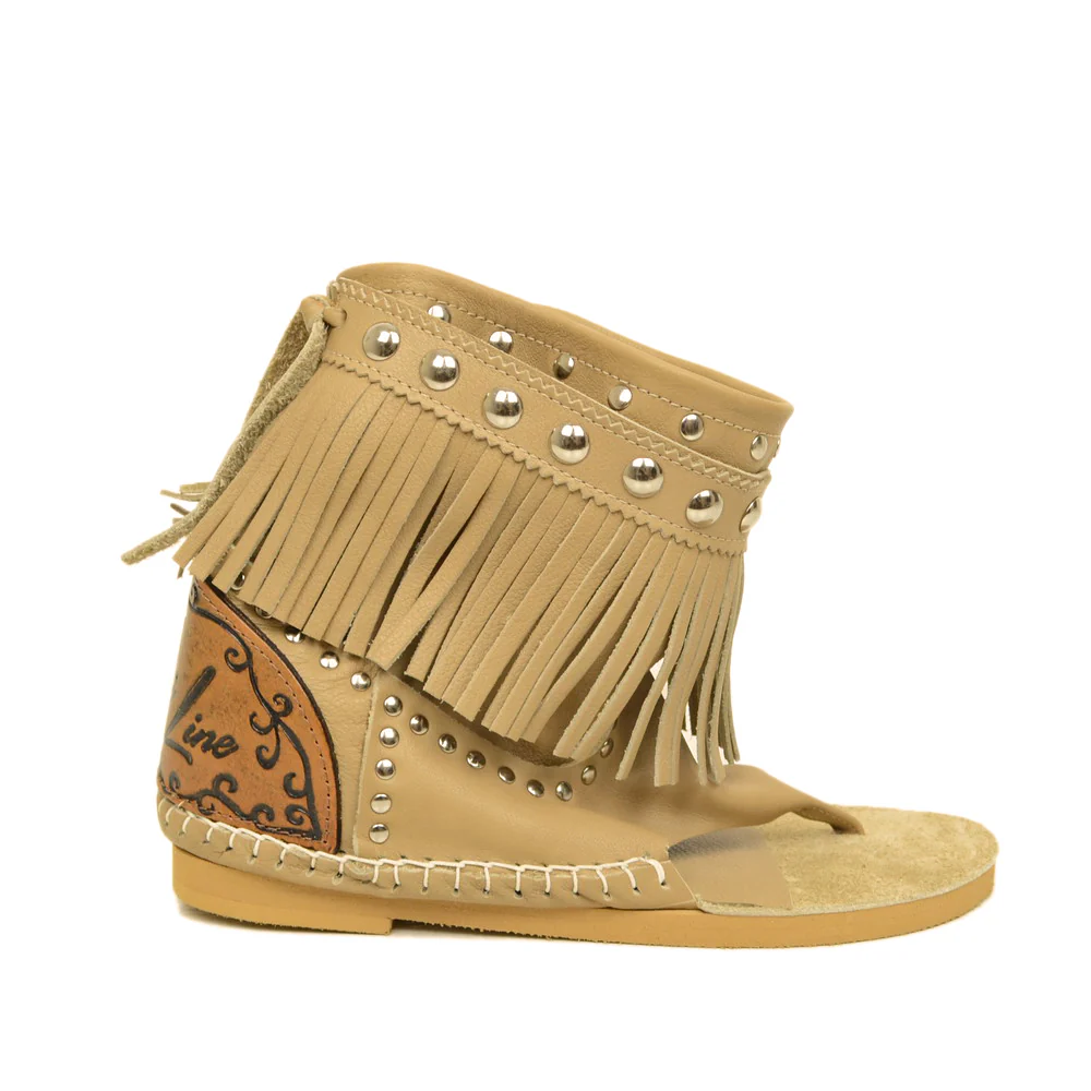 Stivaletti Donna Indianini Infradito Beige con Frange Made in Italy - immagine 3