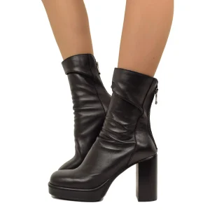 Stivaletti Donna Neri in Pelle Skinny con Zip e Plateau