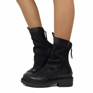 Stivaletti Donna Biker con Zip in Pelle Nabuk Neri Made in Italy