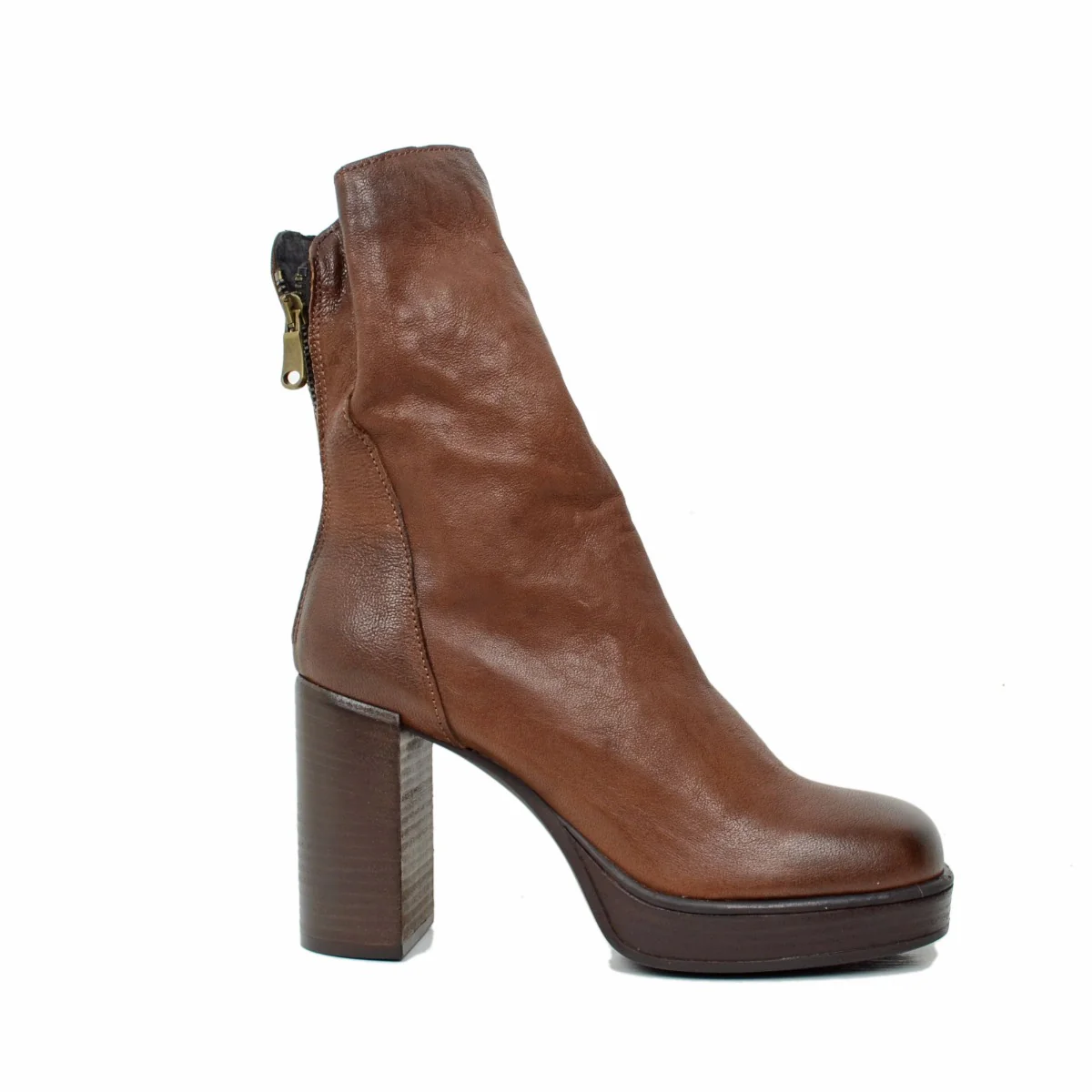 Stivaletti Donna Marroni in Pelle con Zip e Plateau Made in Italy - immagine 3