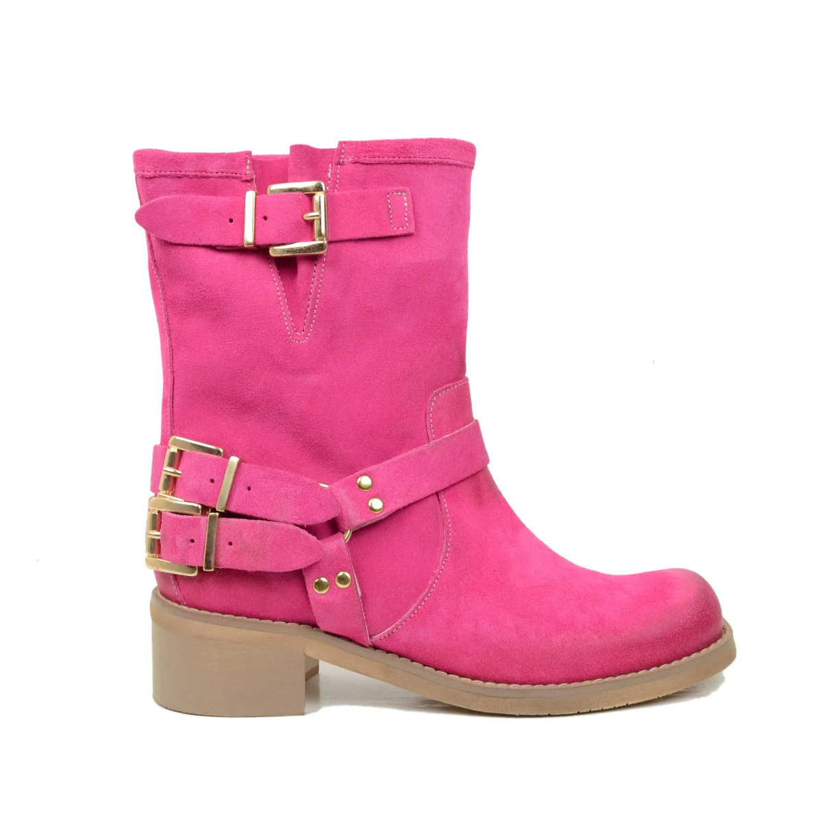 Stivaletti Donna in Pelle Scamosciata Fuxia con Punta Squadrata - immagine 3