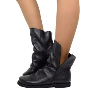 Stivaletti Biker in Pelle Nera ad Apertura Laterale Made in Italy