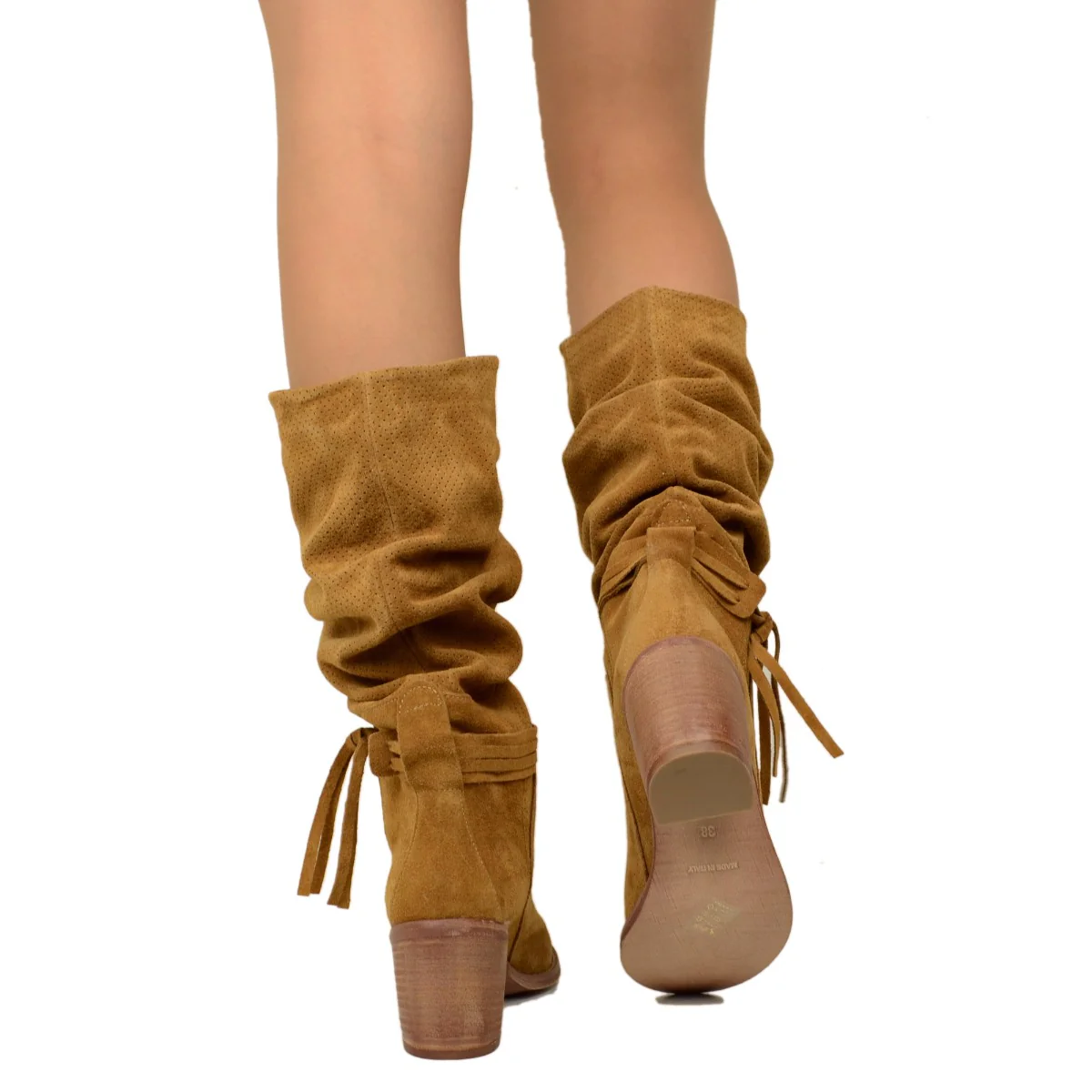 Stivali Donna Estivi Traforati in Pelle Cuoio Scamosciati - immagine 6