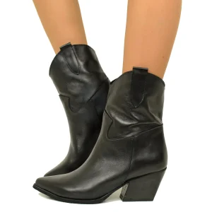 Stivaletti Donna Texani Pelle Neri con Tacco Alto Made in Italy