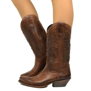 Texani Donna in Pelle Castagno Ricamati con Aquila Made in Italy