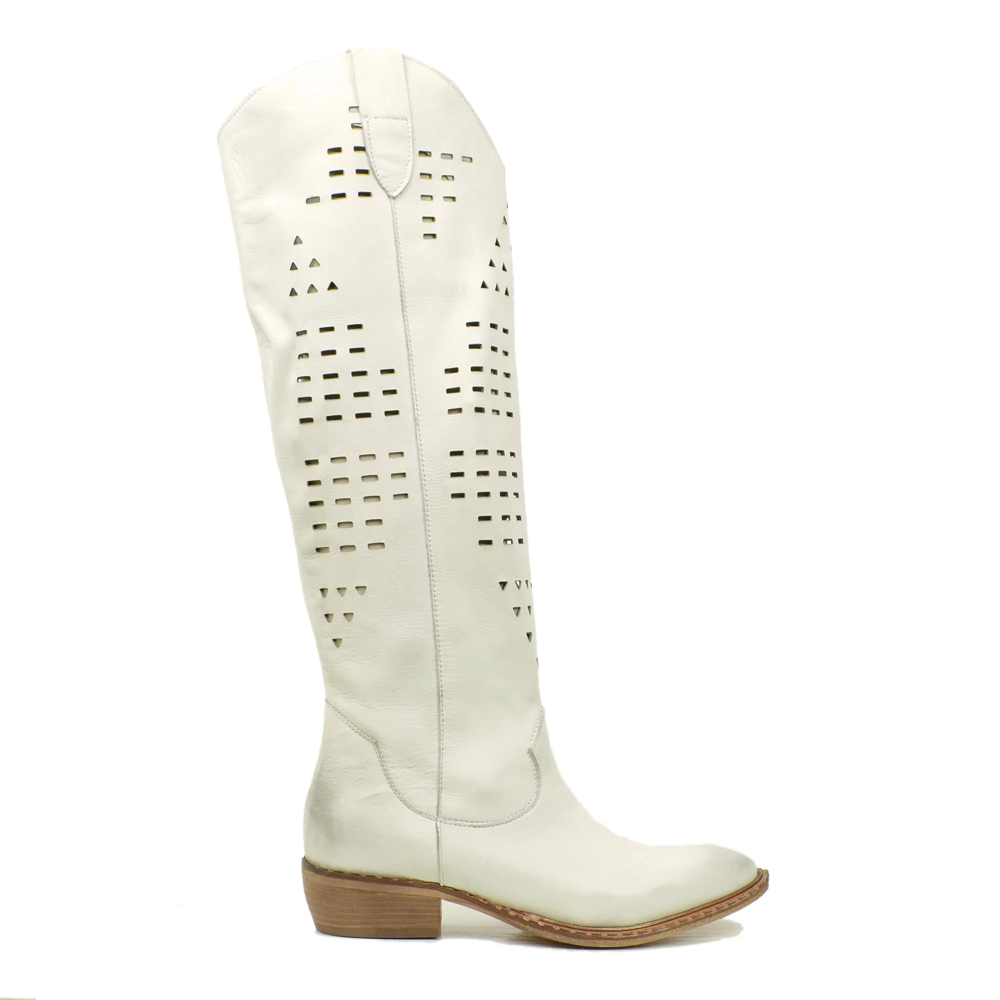 Stivali Texani Bianchi Traforati in Pelle Made in Italy - immagine 3