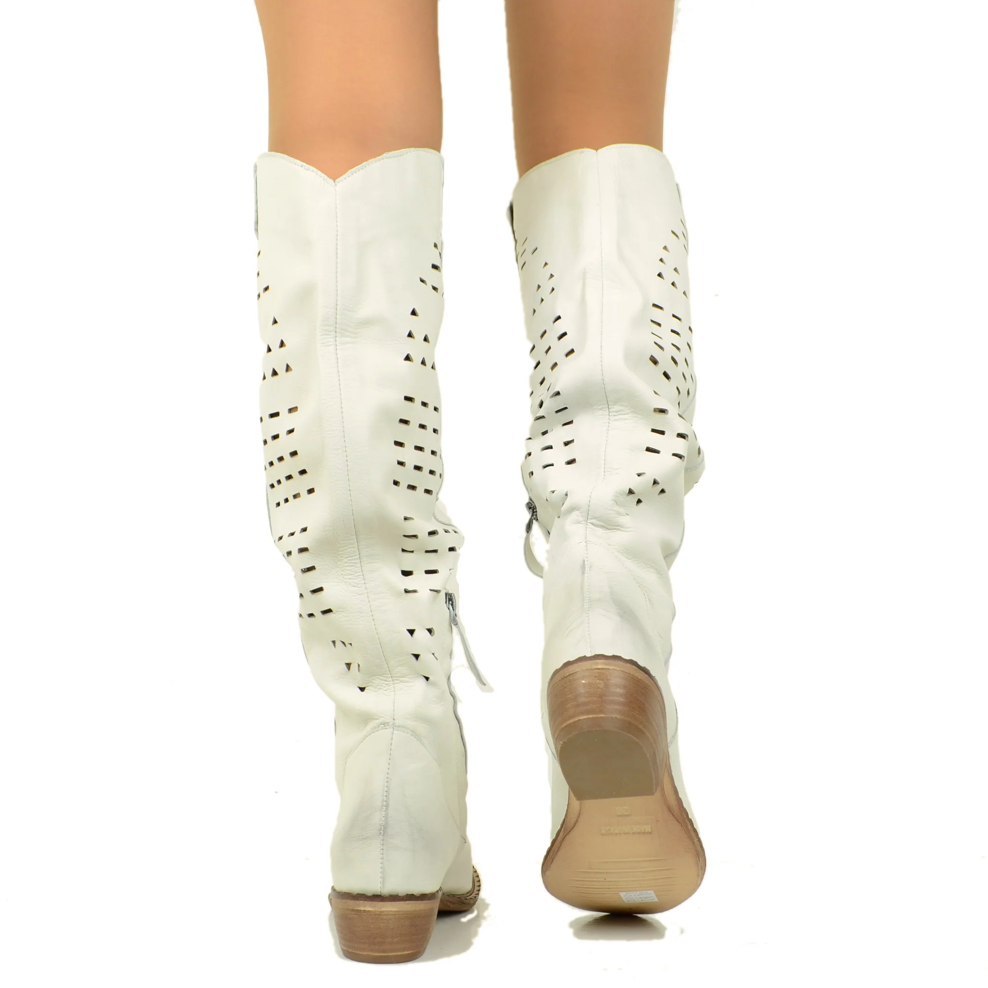 Stivali Texani Bianchi Traforati in Pelle Made in Italy - immagine 6