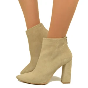 Stivaletti Donna Alti Beige in Camoscio Made in Italy