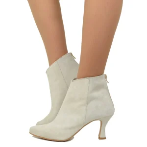 Stivaletti Donna Estivi in Pelle Scamosciata Beige con Zip