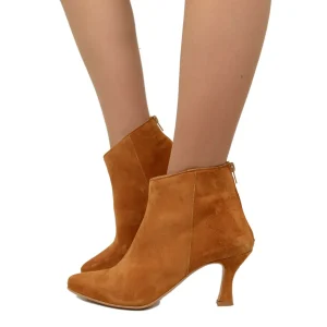 Stivaletti Donna Estivi in Pelle Scamosciata Cuoio con Zip