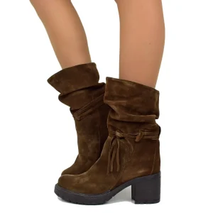 Stivaletti Biker in Pelle Scamosciata Testa di Moro Made in Italy