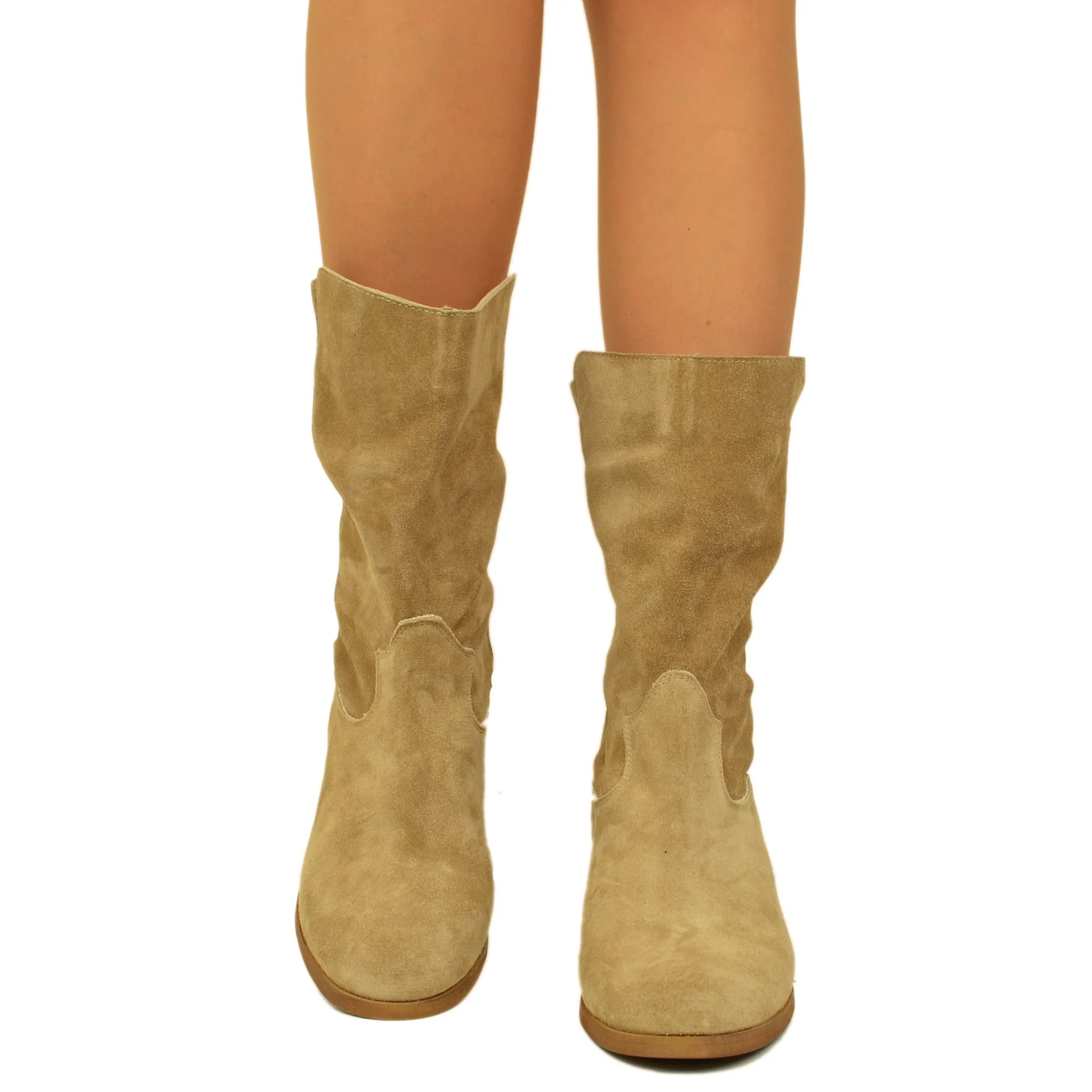 Stivaletti Donna Beige in Camoscio con Zeppa Interna - immagine 4