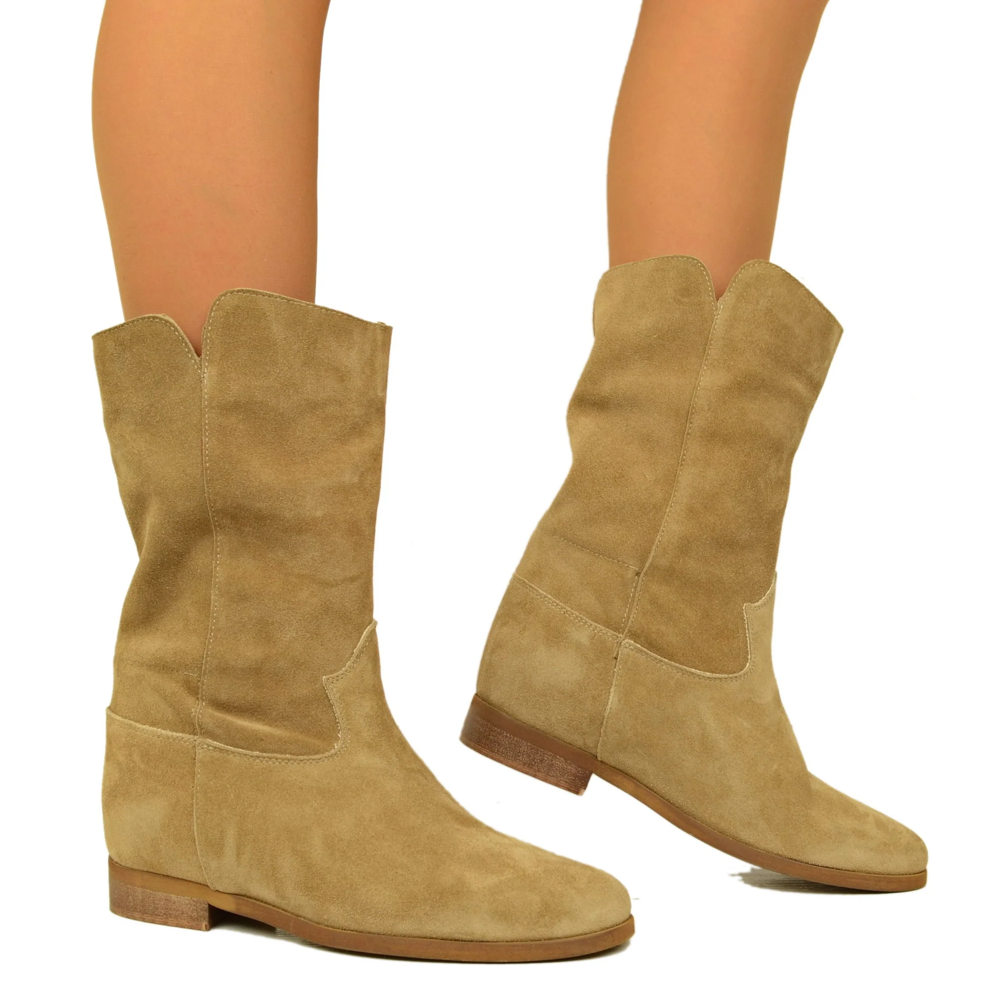 Stivaletti Donna Beige in Camoscio con Zeppa Interna - immagine 5