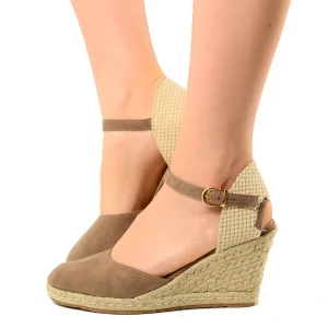 Espadrillas Campesine Taupe Zeppa in Corda Similpelle Camoscio
