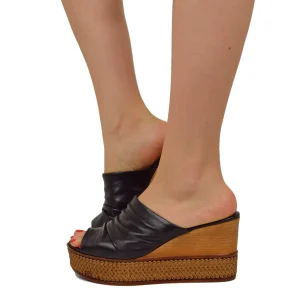 Zeppe Donna Neri in Pelle con Plateau Made in Italy