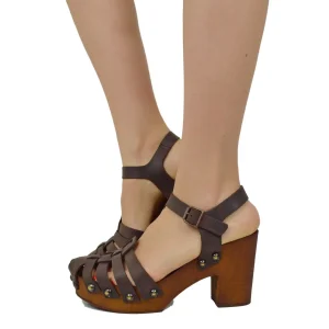 Sandali a Ragnetto in Pelle Ingrassata color Caffè Made in Italy